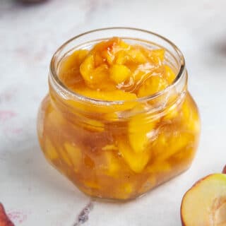 peach pie filling in a glass jar