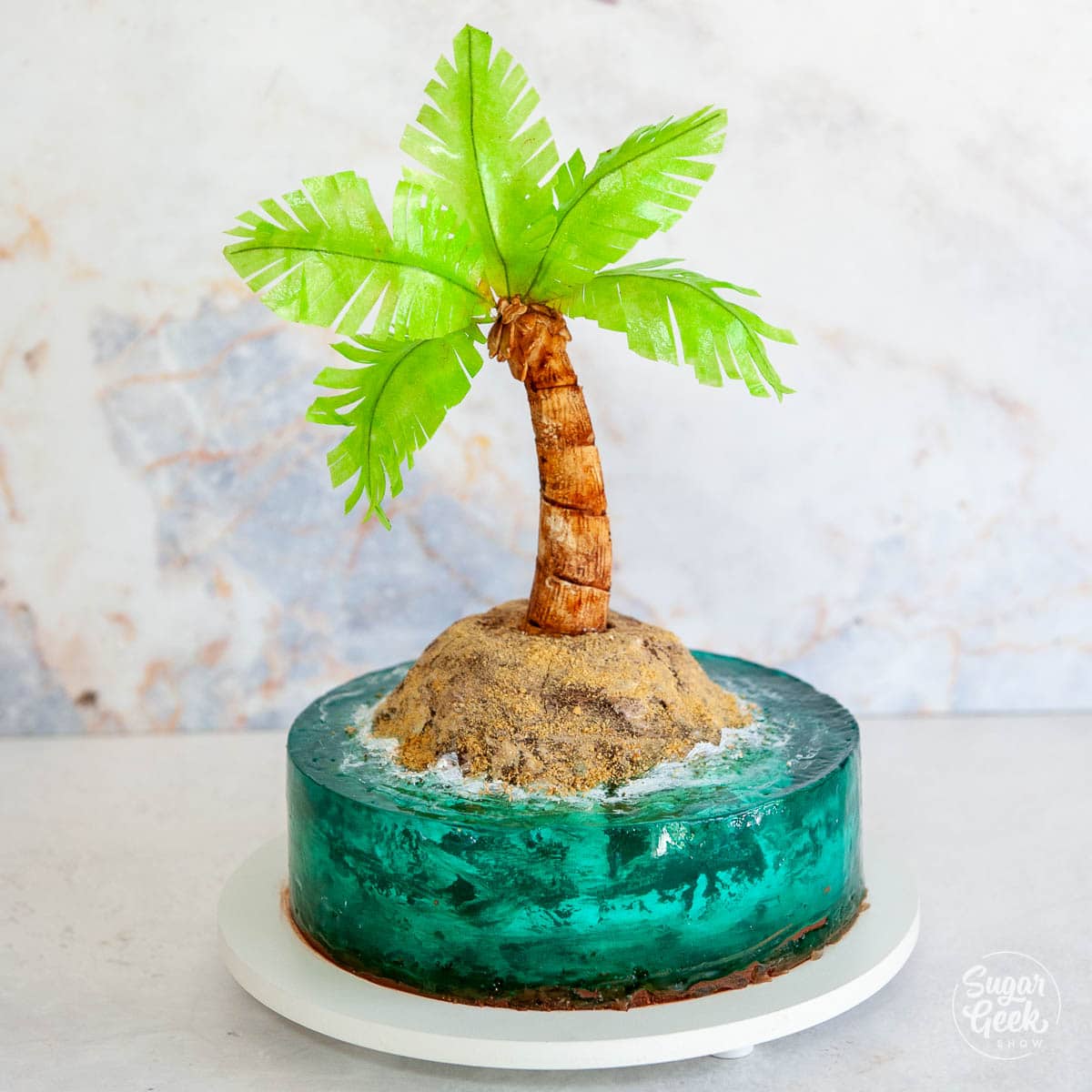 jelly island magic cake with edible palm tree