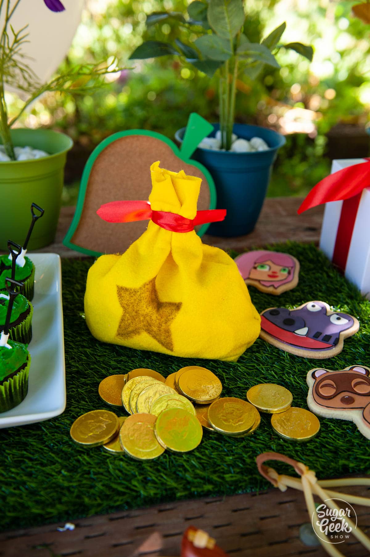 DIY felt bell bag with chocolate coins