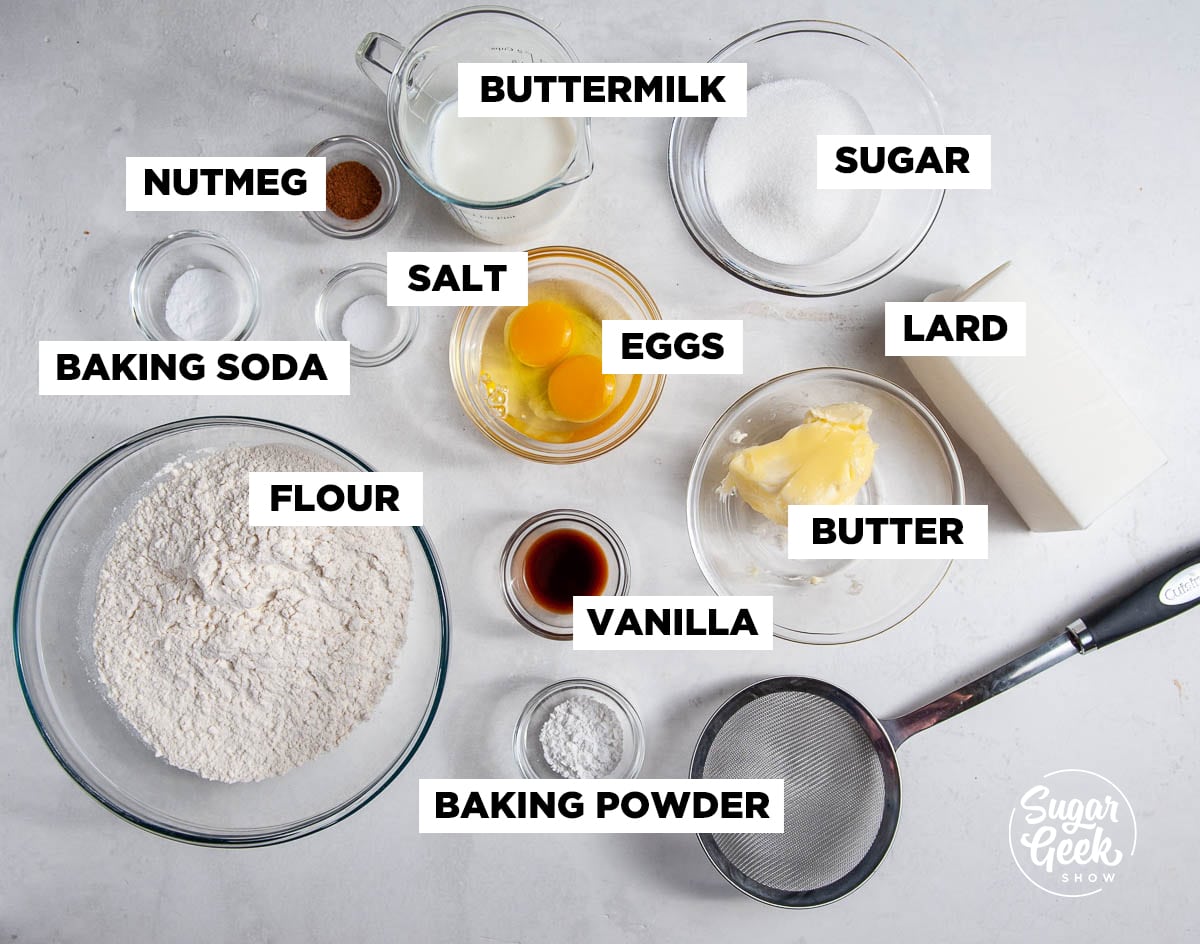 cake donut ingredients separated into bowls