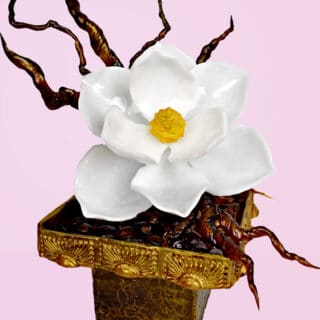 Magnolia flower and pot made out of sugar with branches