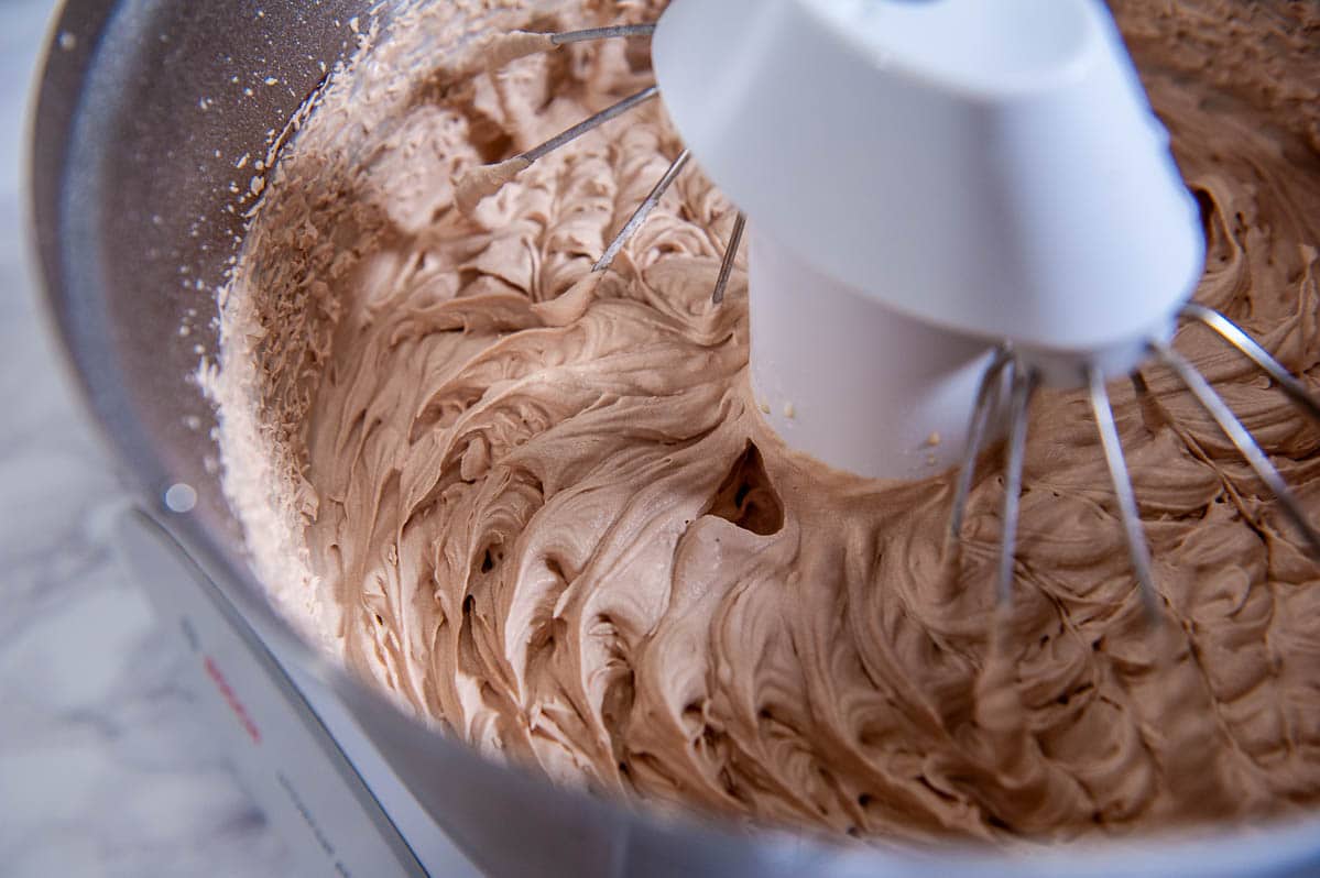 chocolate whipped cream in a mixing bowl
