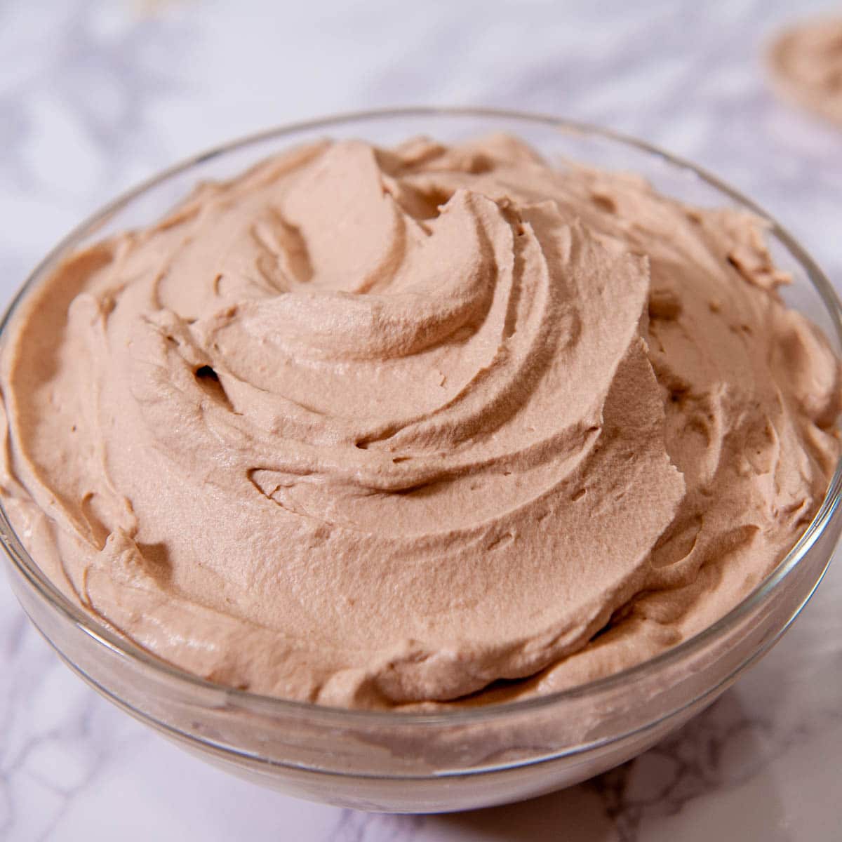 chocolate whipped cream in a glass bowl