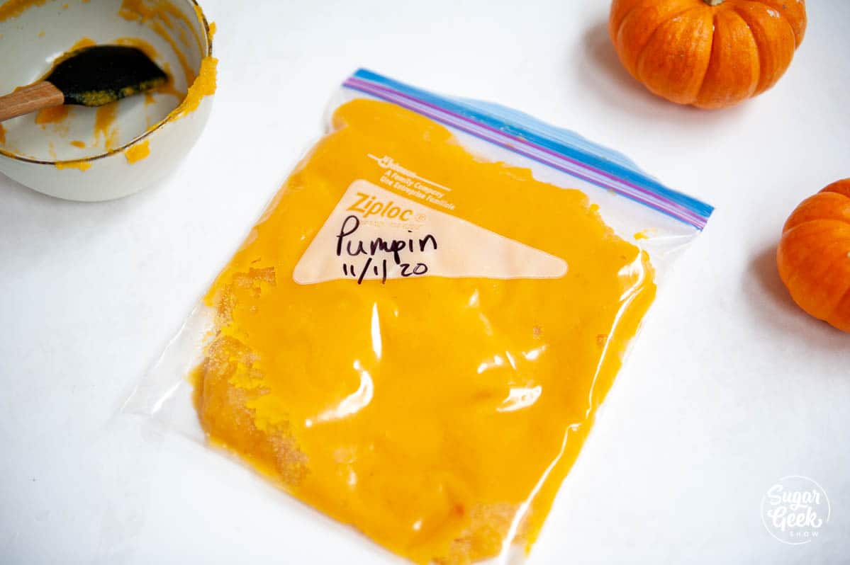 pumpkin puree in a freezer bag