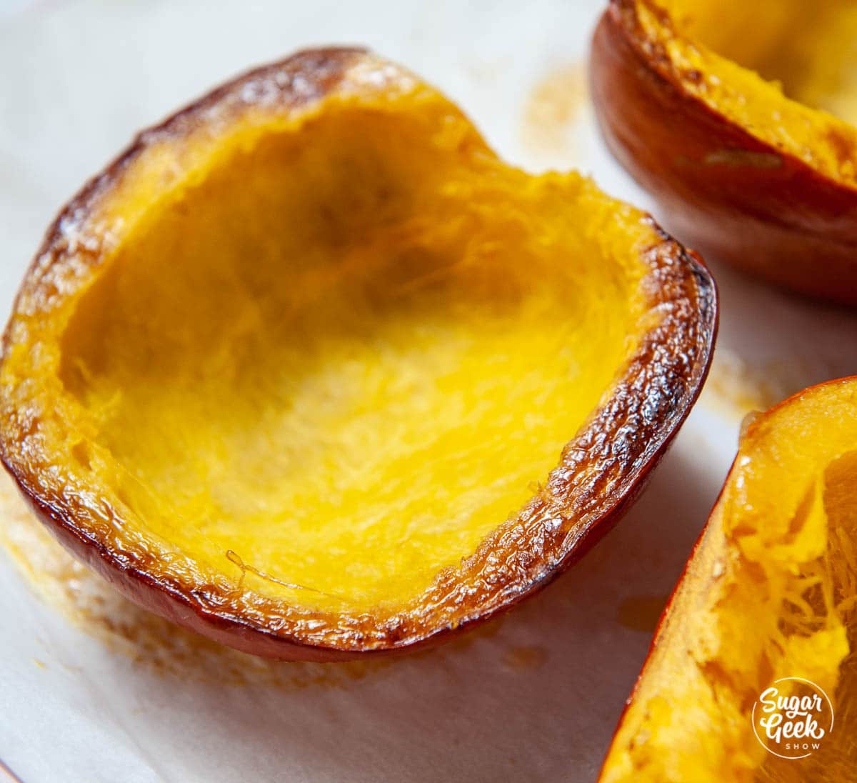 closeup of roasted pumpkin half