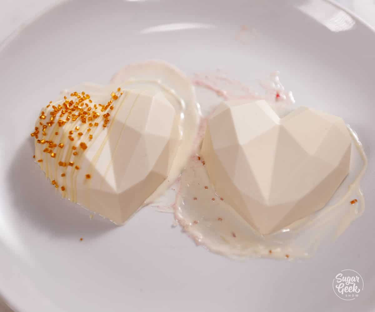 melting geometric chocolate hearts on a hot plate