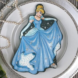 Sugar cookie with icing designed to look like Cinderella