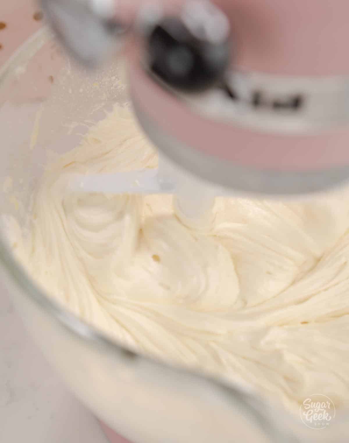 close up of batter texture in a mixing bowl
