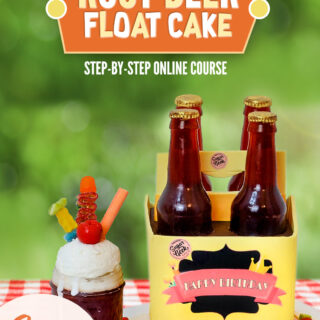Cake made to look like realistic root beer bottles and a float