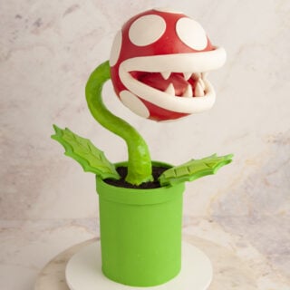 Cake sculpted to look like a piranha plant from Super Mario Brothers video game