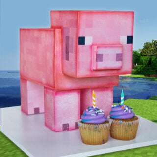Cake sculpted to look like a Minecraft Pig character