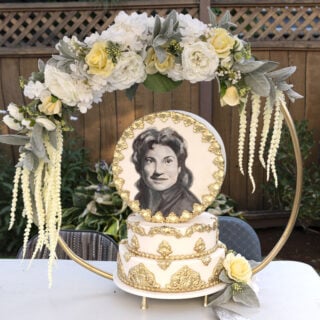 Cake with a portrait painted on it with edible paints