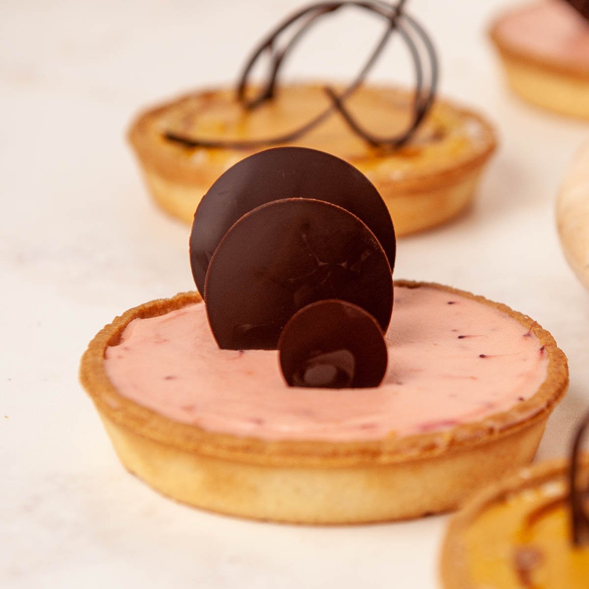 chocolate circles on a tart