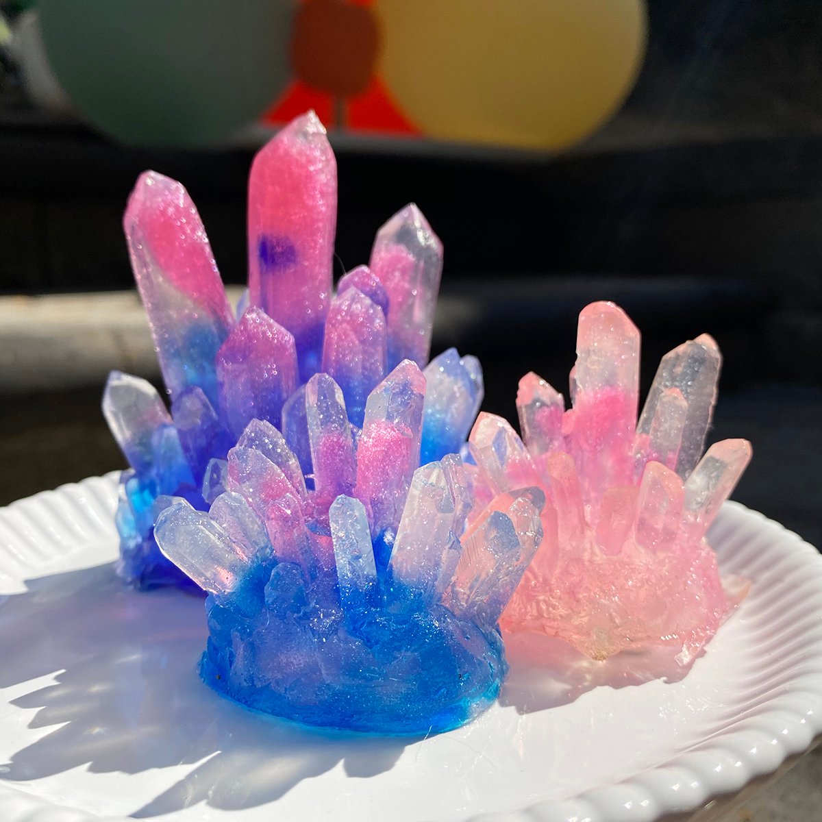 close up of three gummy crystals