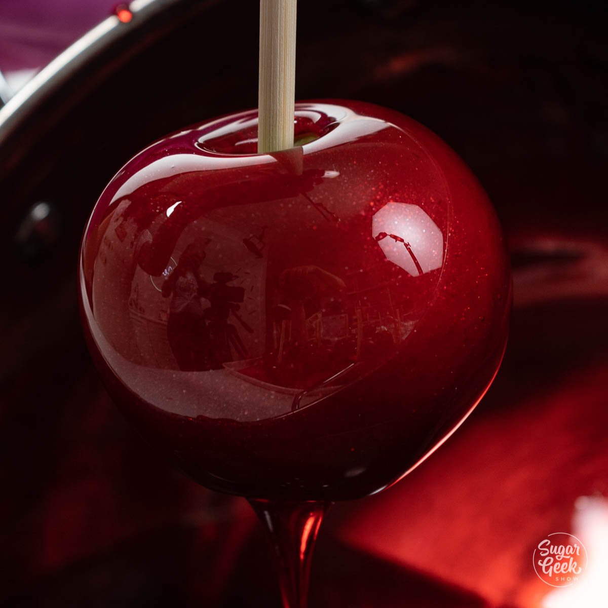 close up of coated candy apple