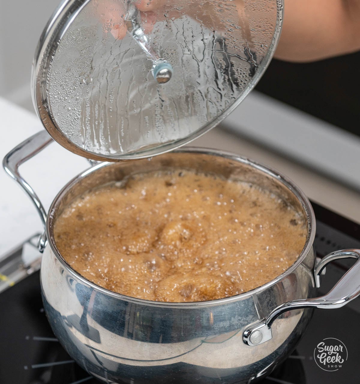 pot of boiling caramel