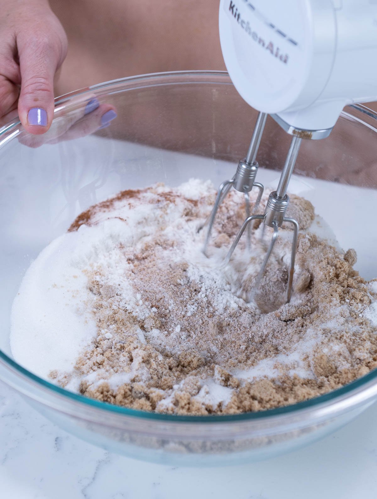 texas sheet cake dry ingredients in a clear mixing bowl