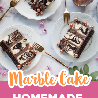 Graphic reads Marble Cake Homemade, Quick, and Easy