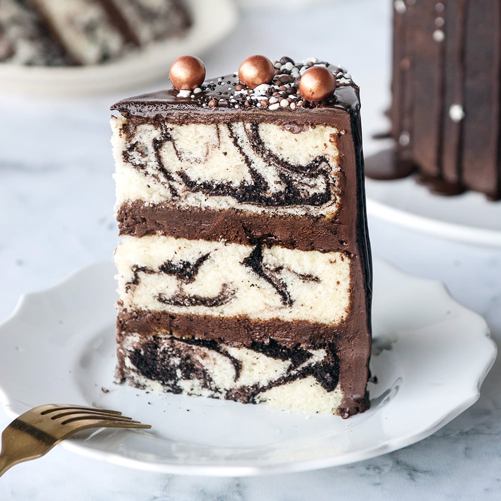 Raspberry-Coconut Chocolate Cake with Marbled Fondant Recipe