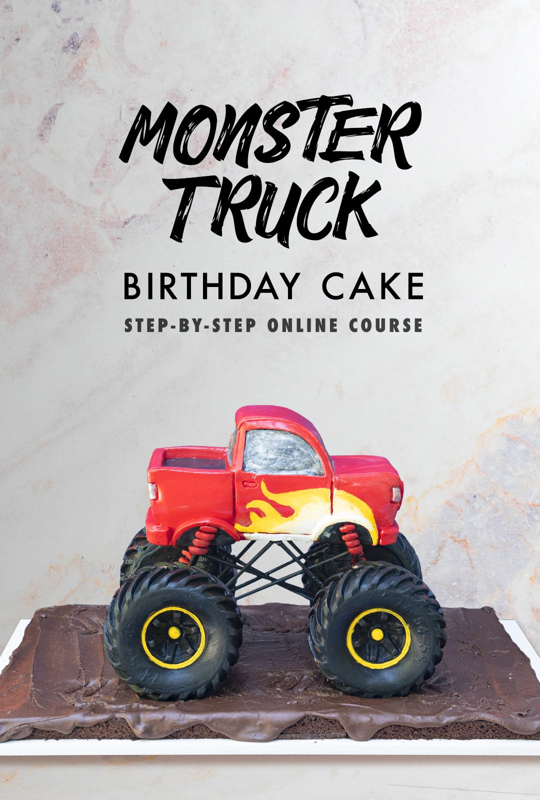 Cake sculpted to look like a monster truck