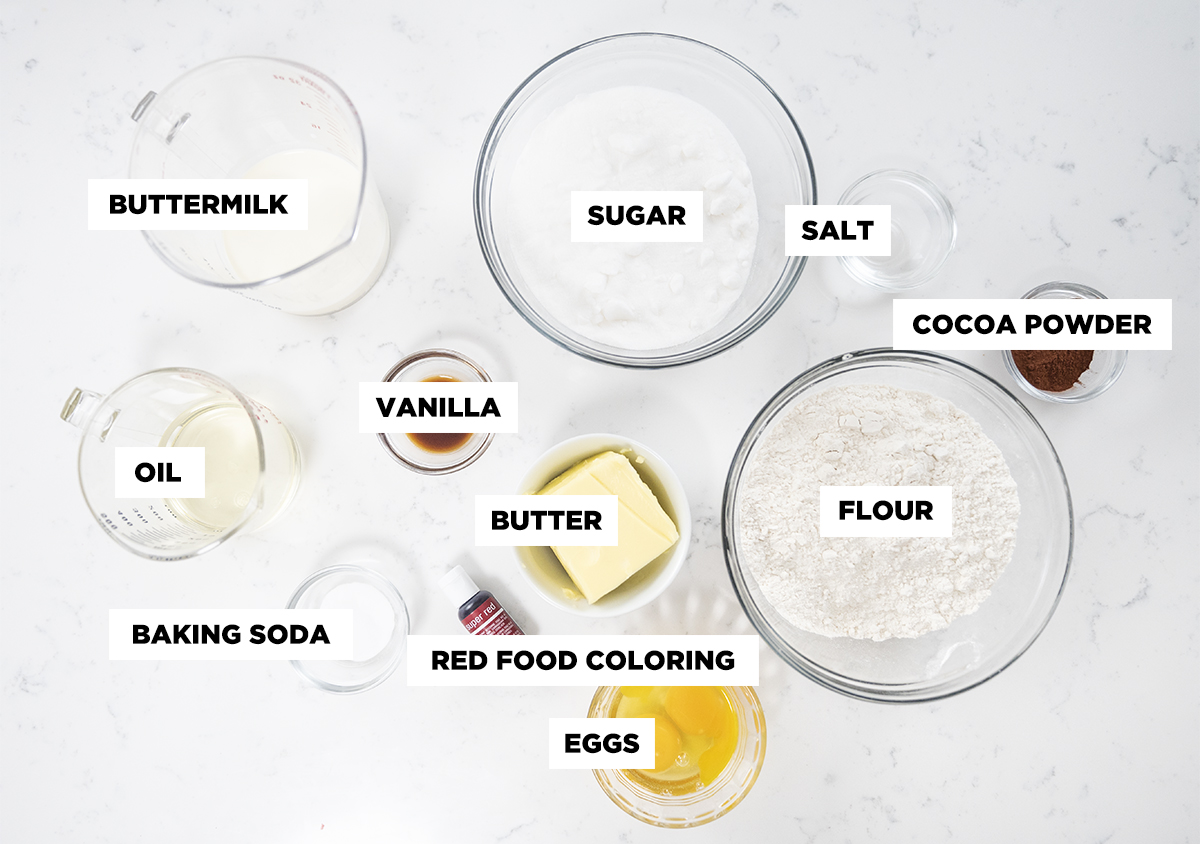 Red velvet cake ingredients.