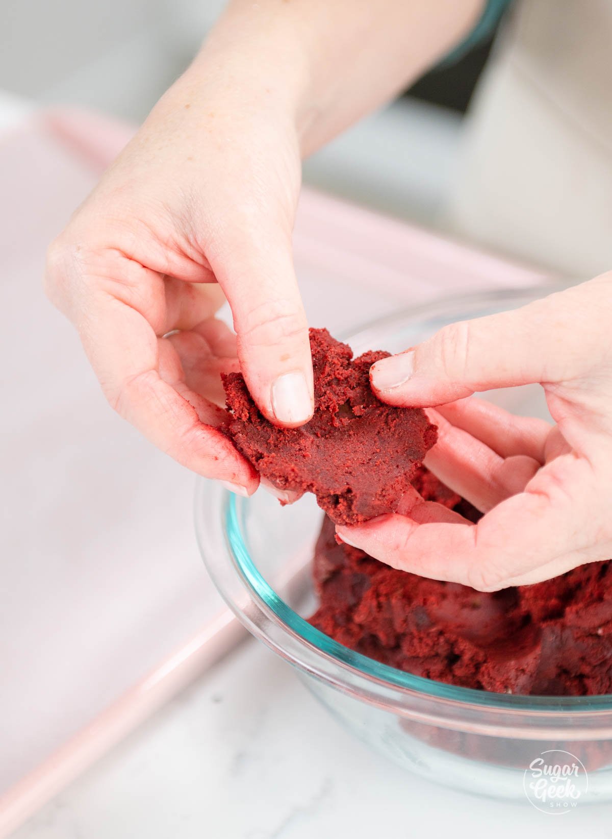 flattening red velvet cookie dough