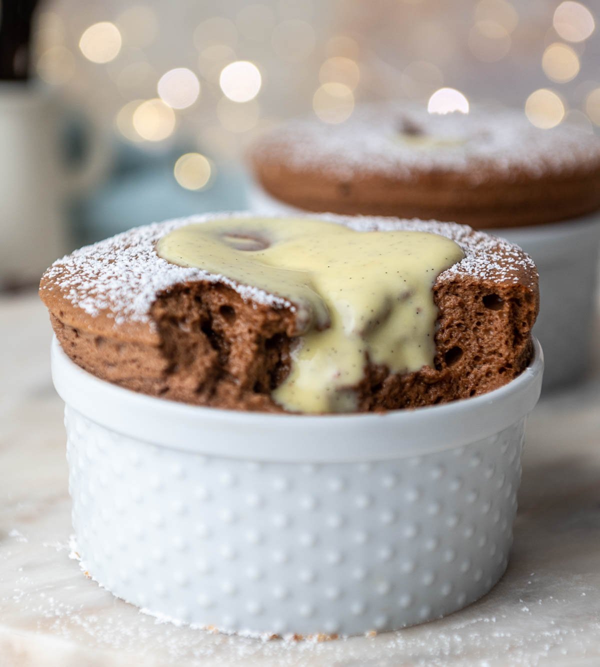 chocolate soufflé covered in sauce