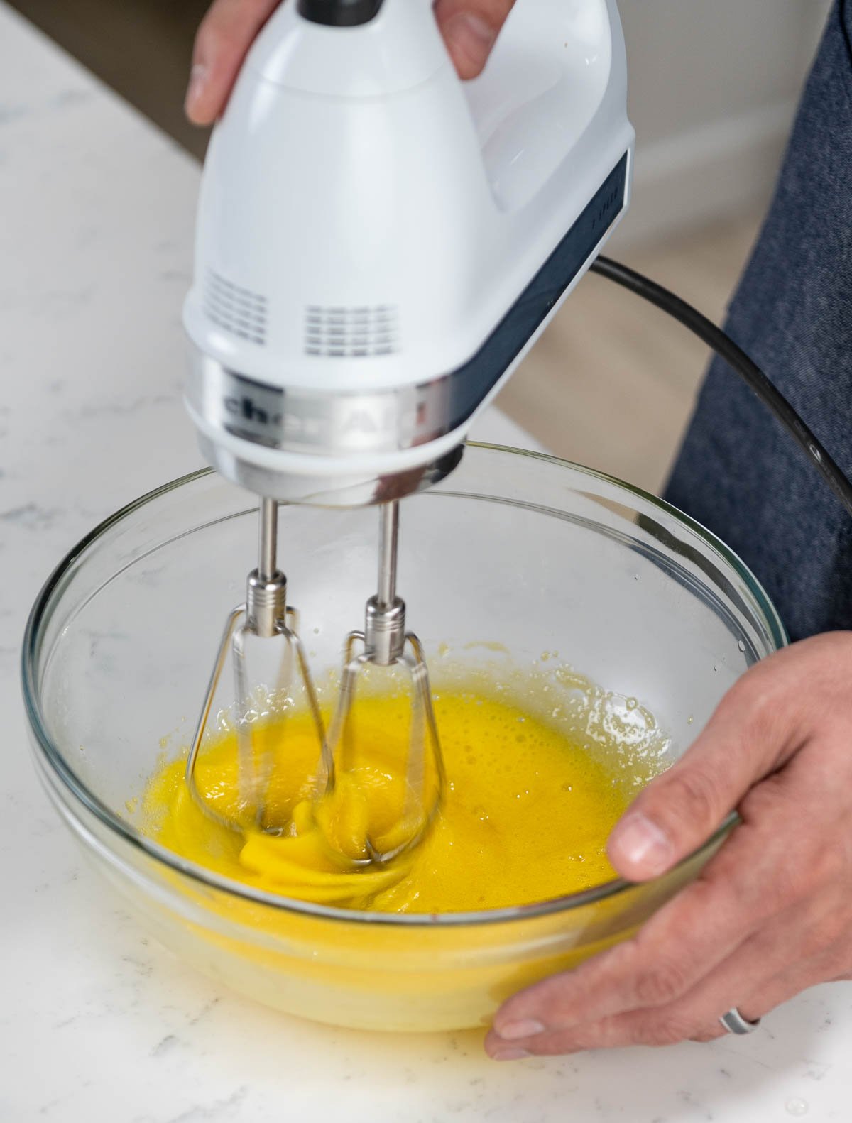 hand mixer inside of mixing bowl