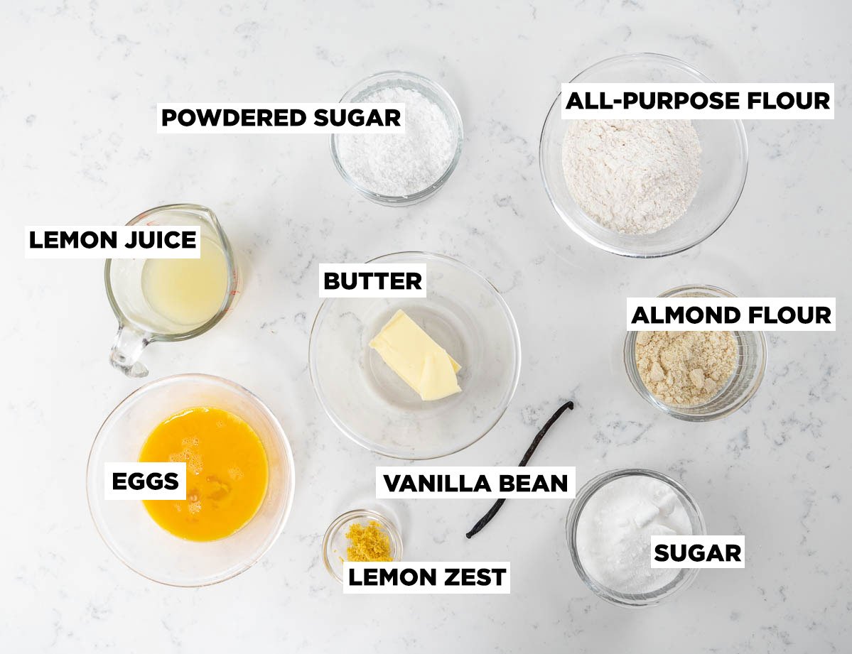 bird's-eye view of lemon tart ingredients
