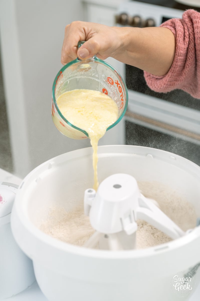 adding buttermilk mixture to dry ingredients