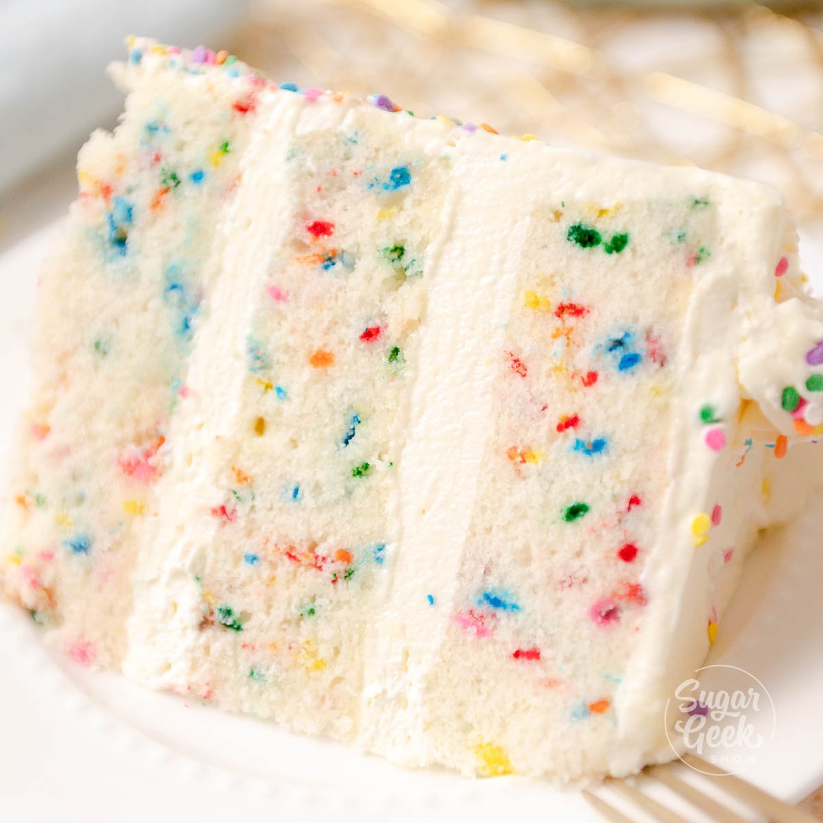 Close up of funfetti layer cake