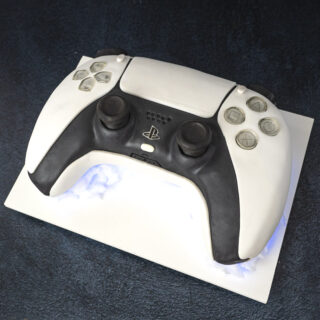 Cake sculpted to look like a playstation 5 controller