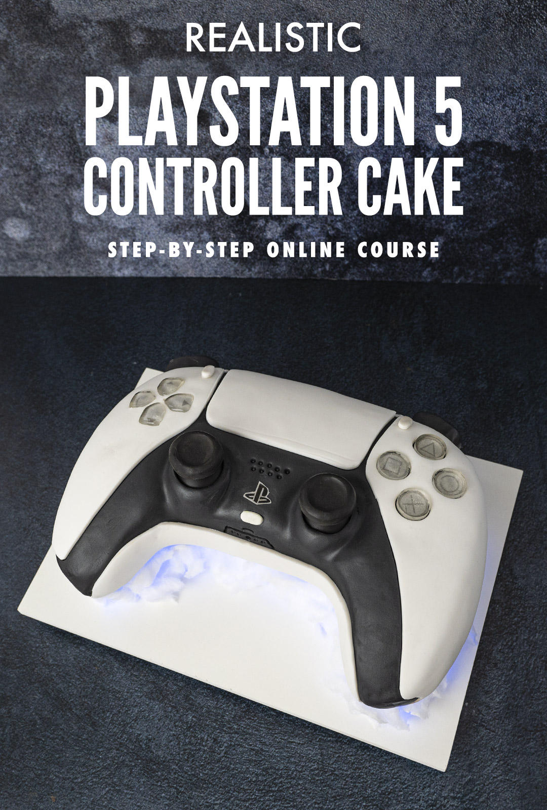 Cake sculpted to look like a playstation 5 controller