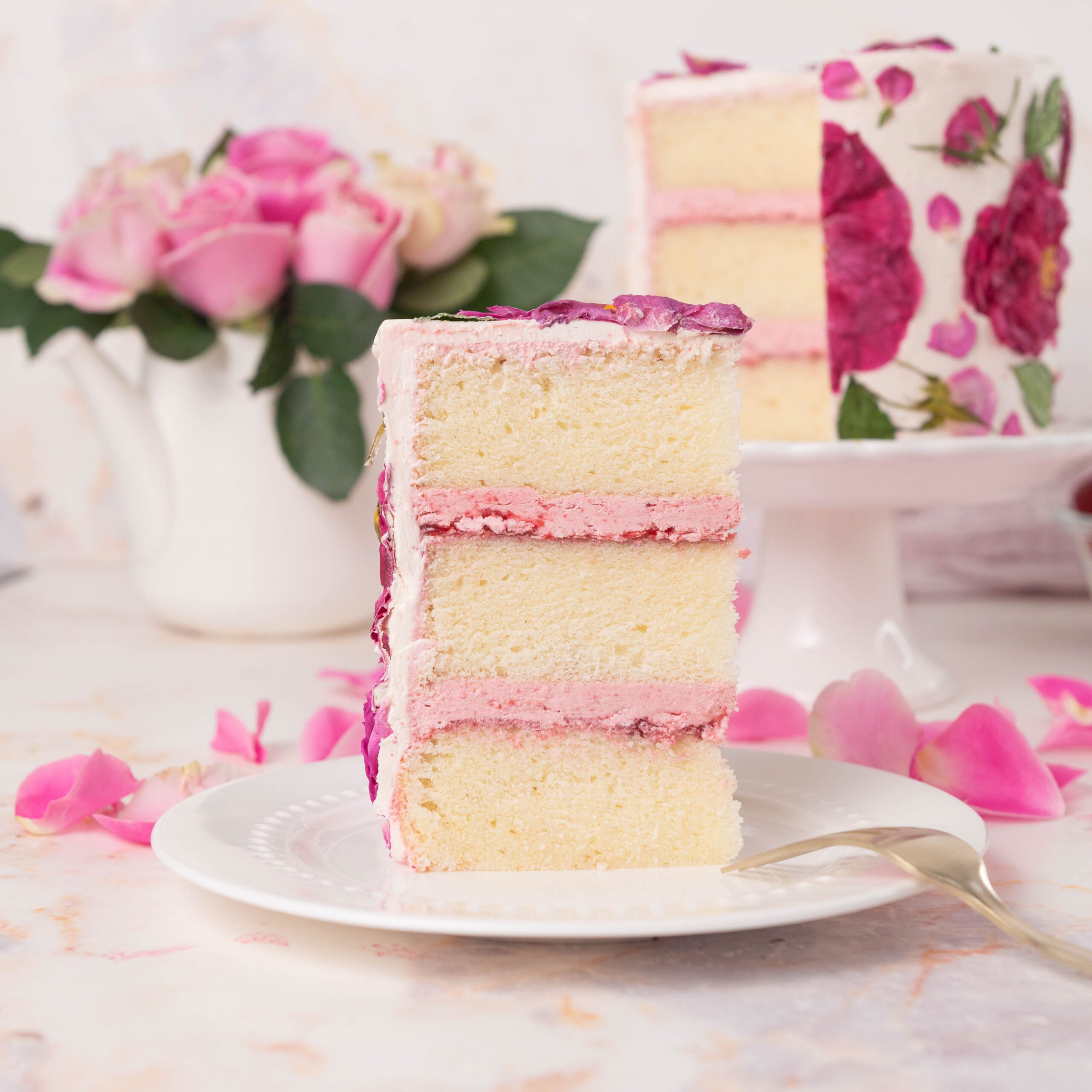 Picture of rose cake slice on a plate