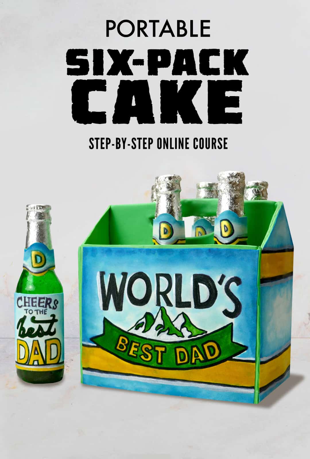 Cake sculpted to look like a portable six-pack of soda or beer