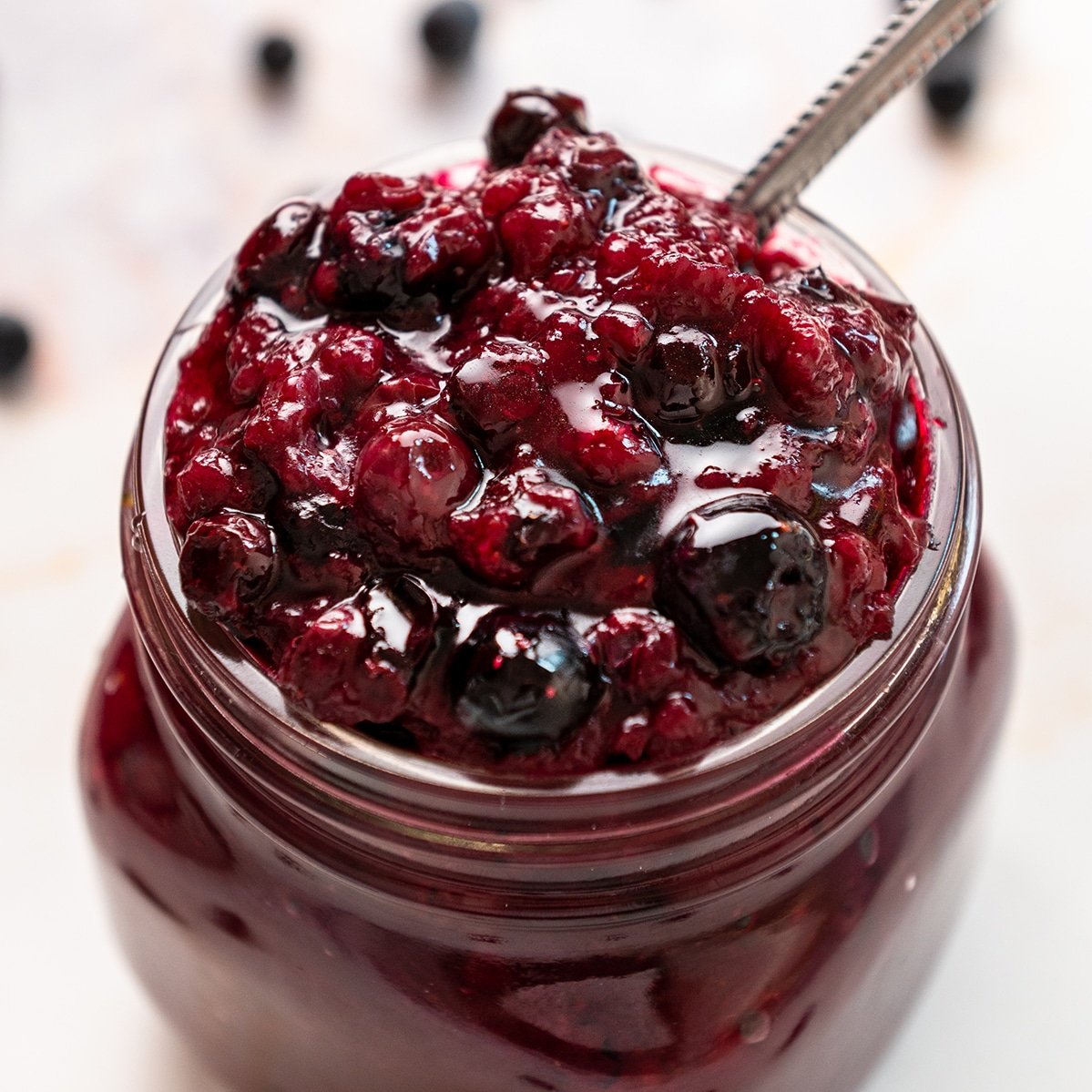 jar of finished blueberry pie filling.
