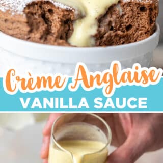pinterest image of creme anglaise and souffle