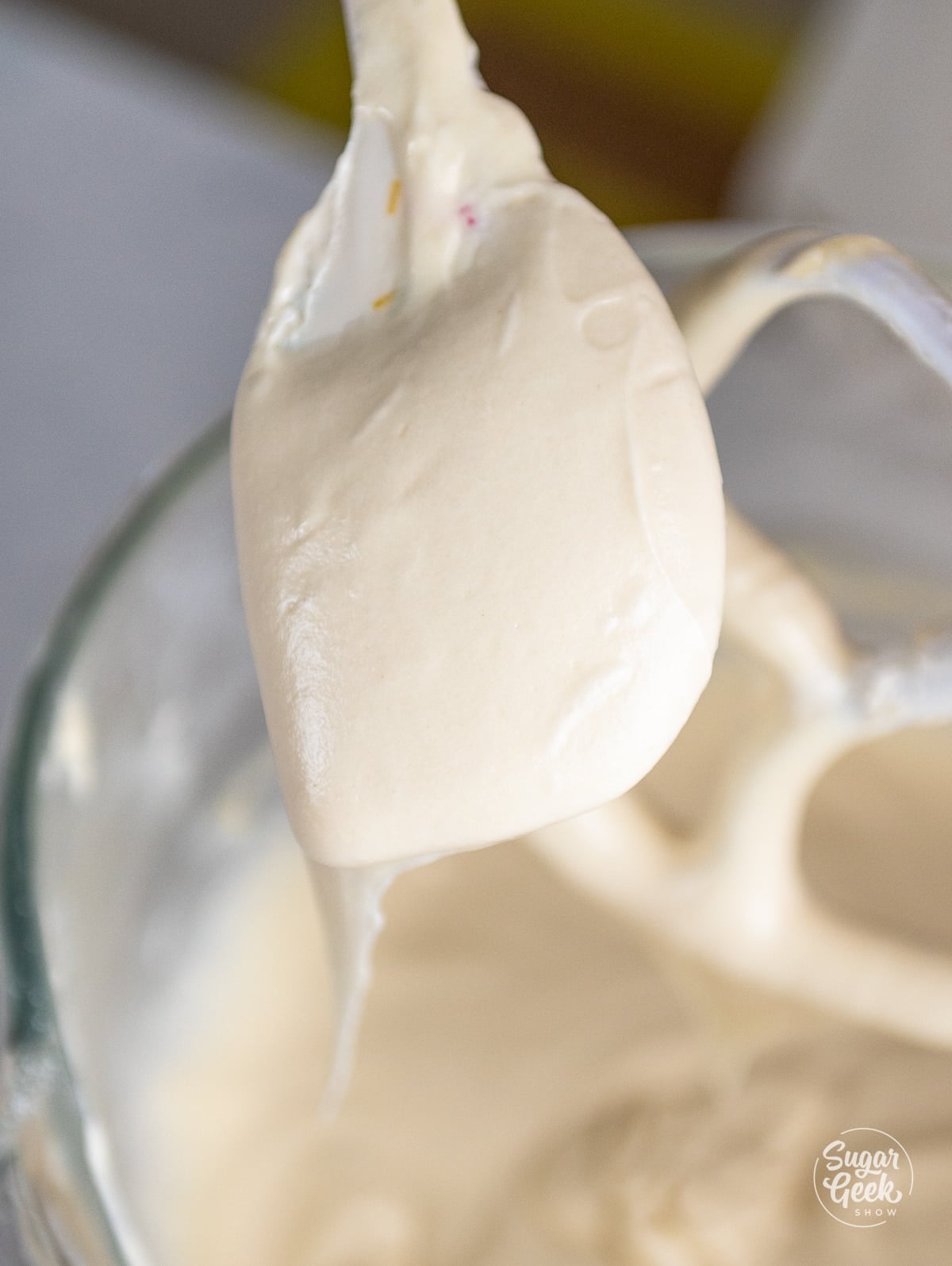 finished cake batter on a spatula.