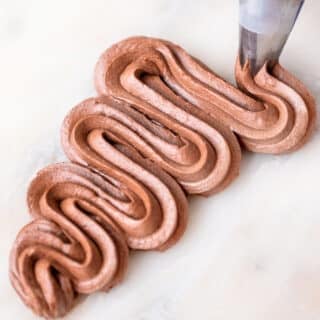 Piping squiggle of chocolate buttercream
