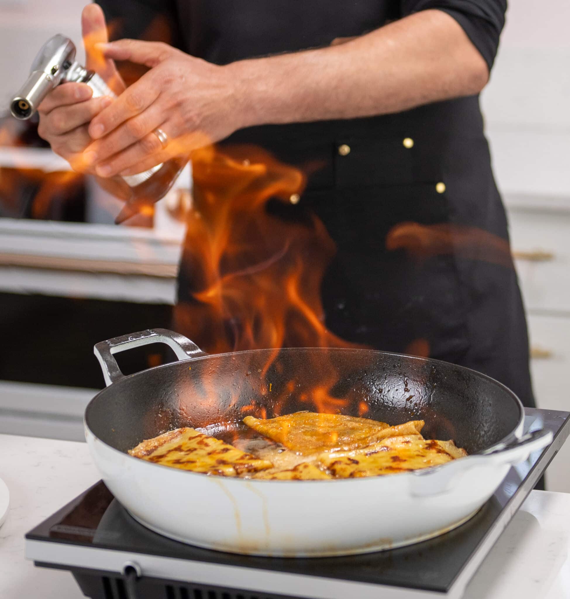 flambeing crepes suzette