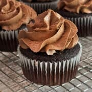moist chocolate cupcakes on a cooking rack