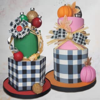 Two cakes decorated for the holidays