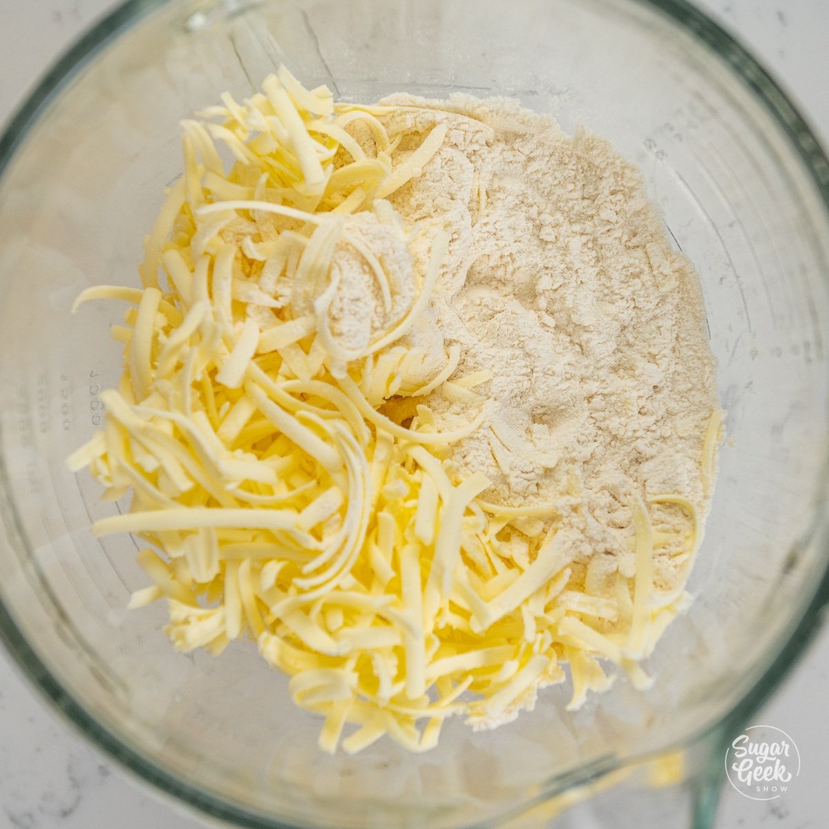 flour, butter and salt in a stand mixer bowl.