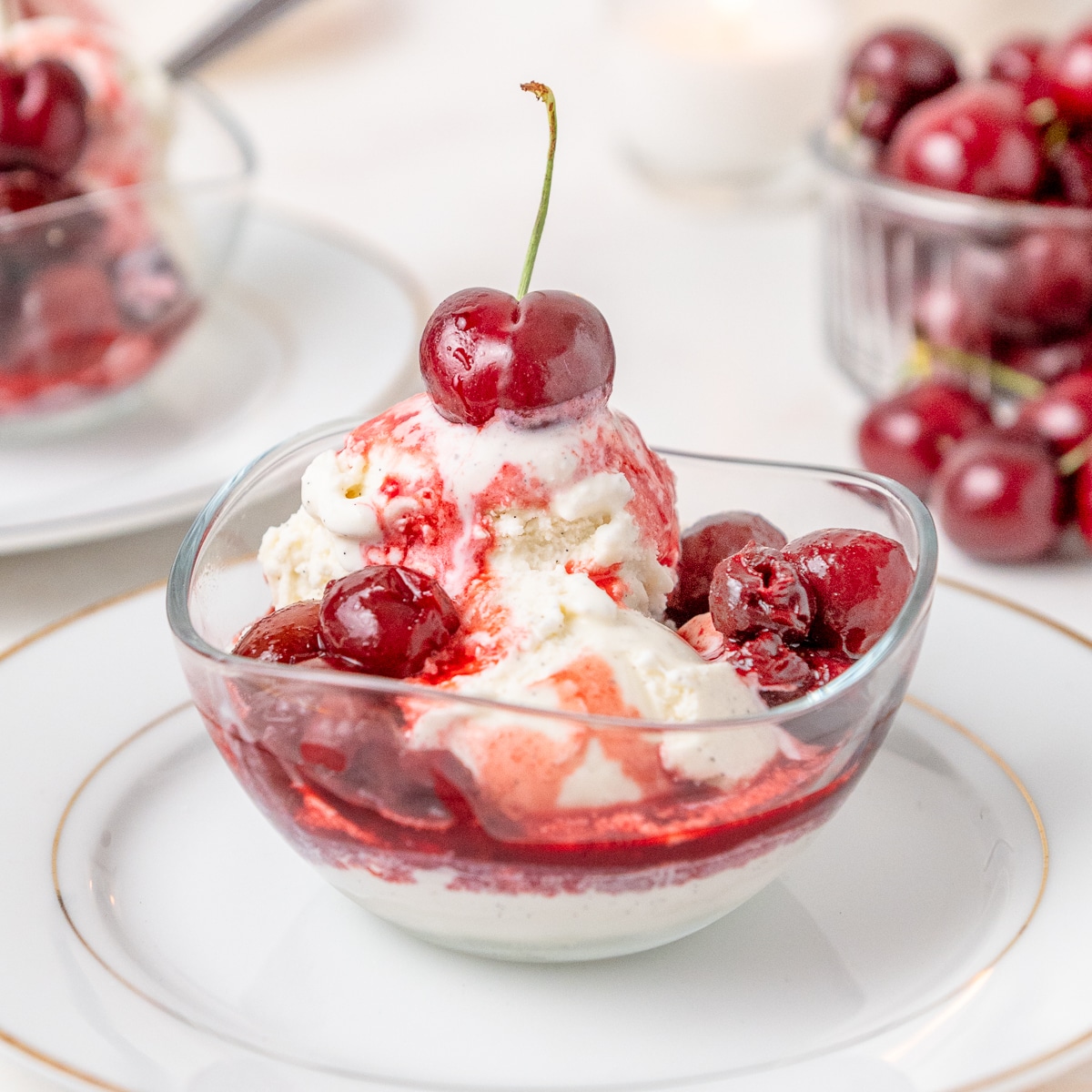 cherries jubilee in a clear bowl