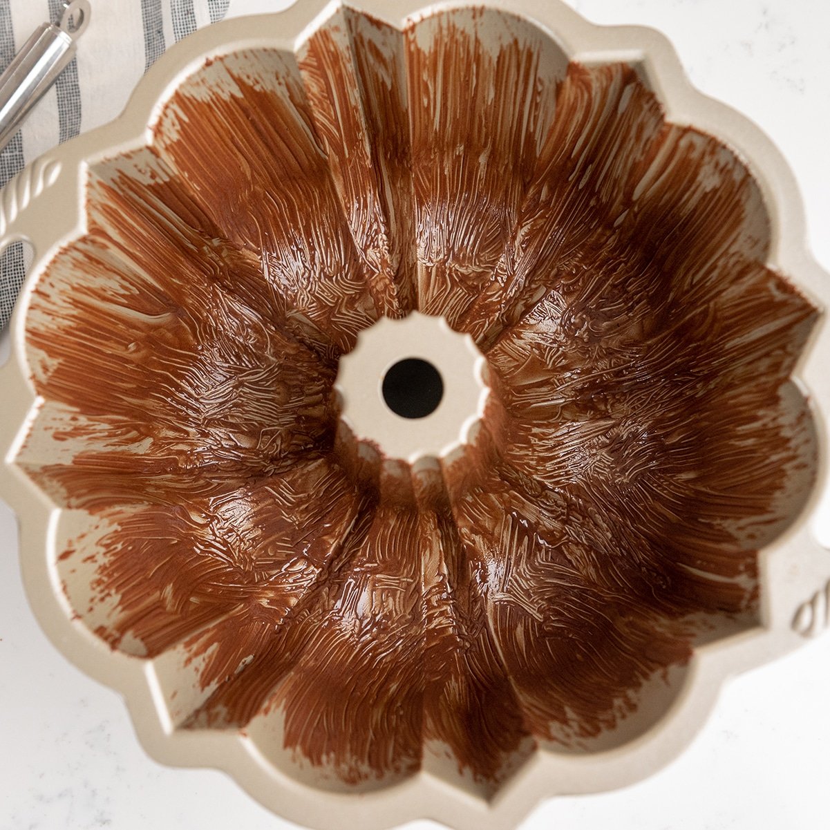 bundt pan greased with chocolate pan release