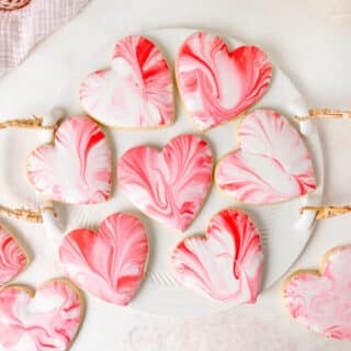 heart shaped cookies on tray.