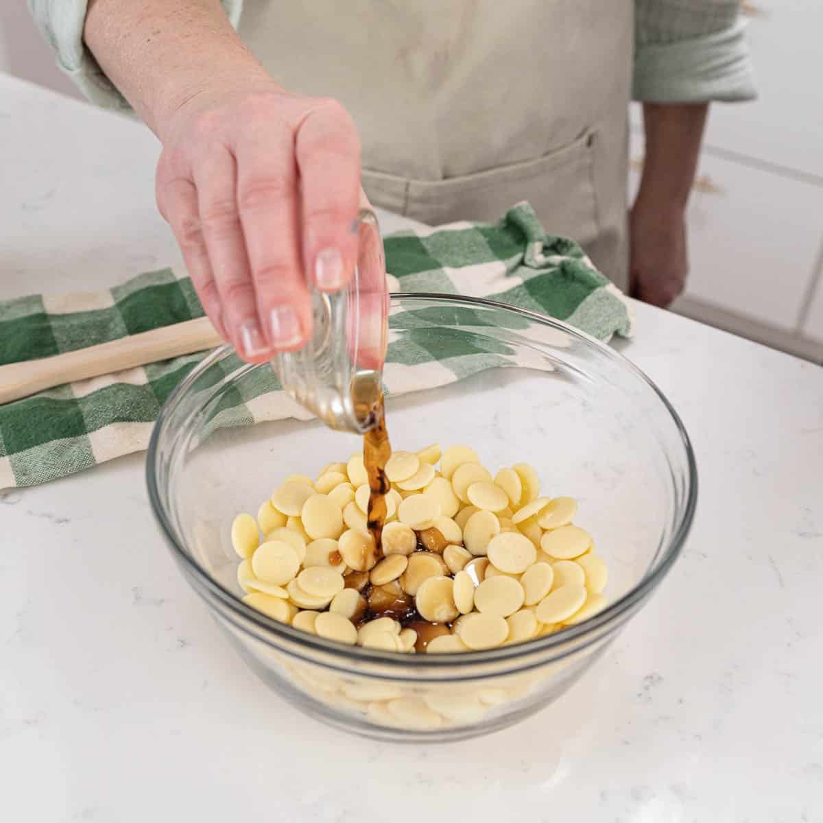 Adding Guinness to melted white chocolate chips