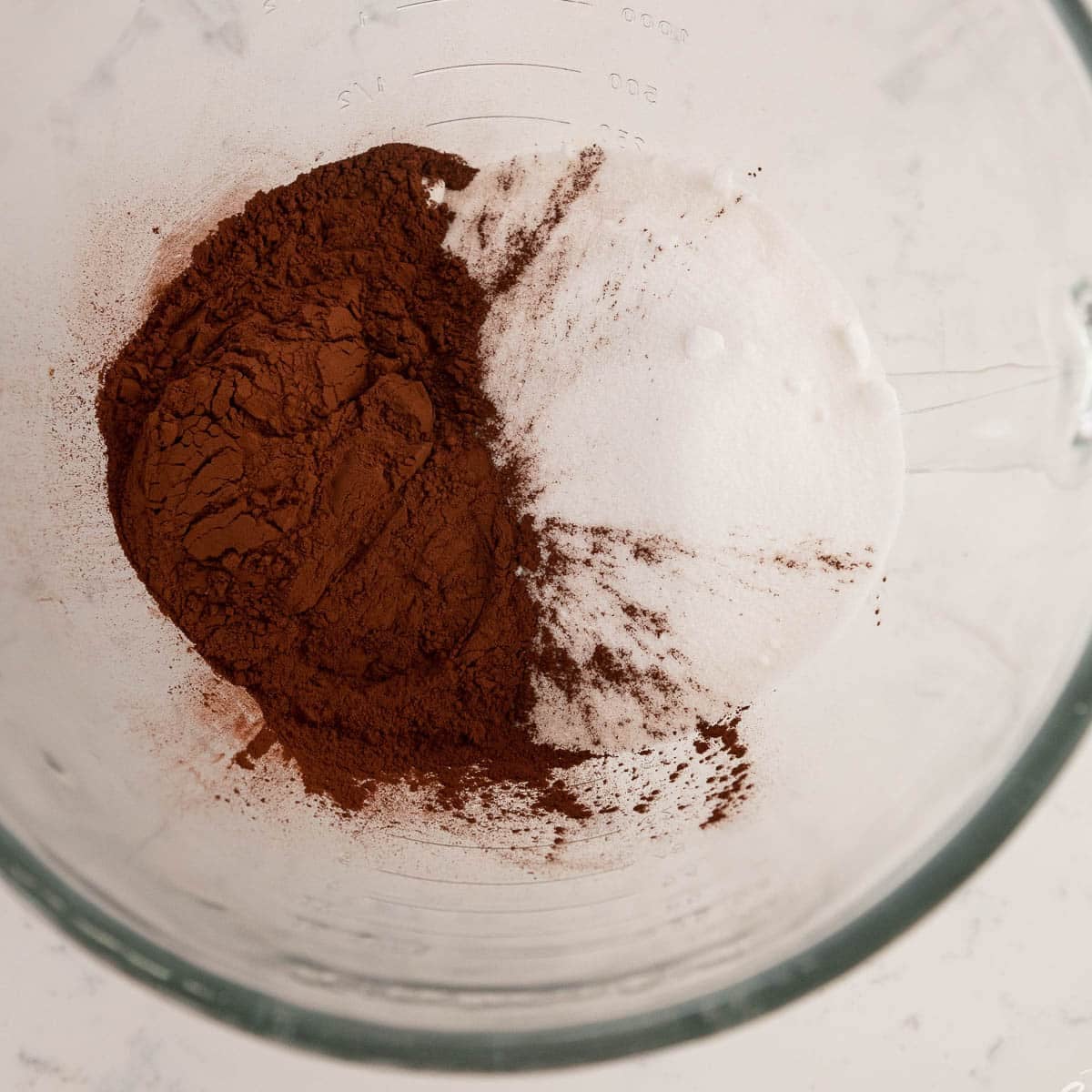 cocoa powder and flour in a glass bowl