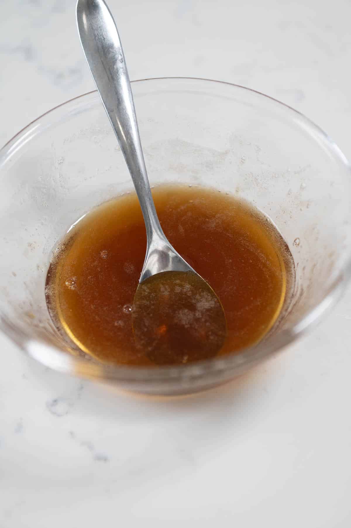 bowl of brown gelatin mixture