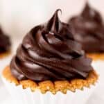 chocolate fudge frosting on a cupcake